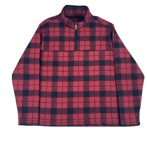 John Wayne Fleece Pullover Mens XXL Red Buffalo Plaid Quarter Zip NWT